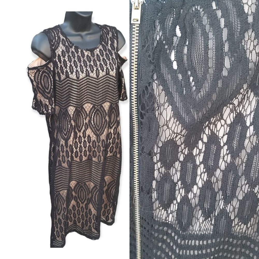 Sharagano Lace Cold Shoulder Lace Sheath Dress Size 8